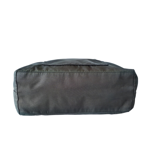 PRADA Vela Saffiano Leather Tessuto Tote Zip Green Enamel Triangle Logo Tan Bag - Picture 7 of 16